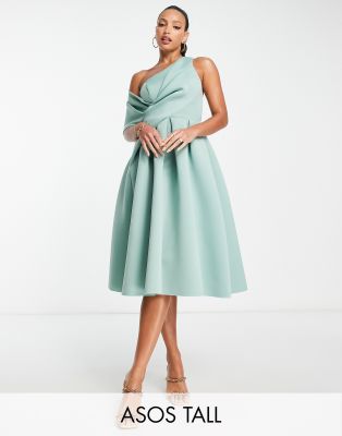 ASOS DESIGN Tall bare shoulder prom midi dress in frosted sage-Green