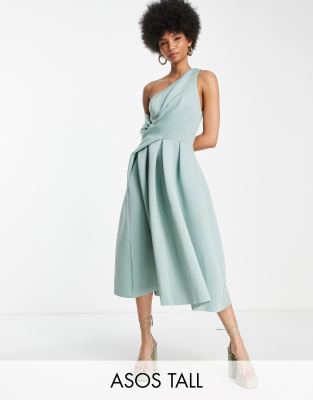 ASOS DESIGN Tall bare shoulder prom midi dress in frosty sage-Green