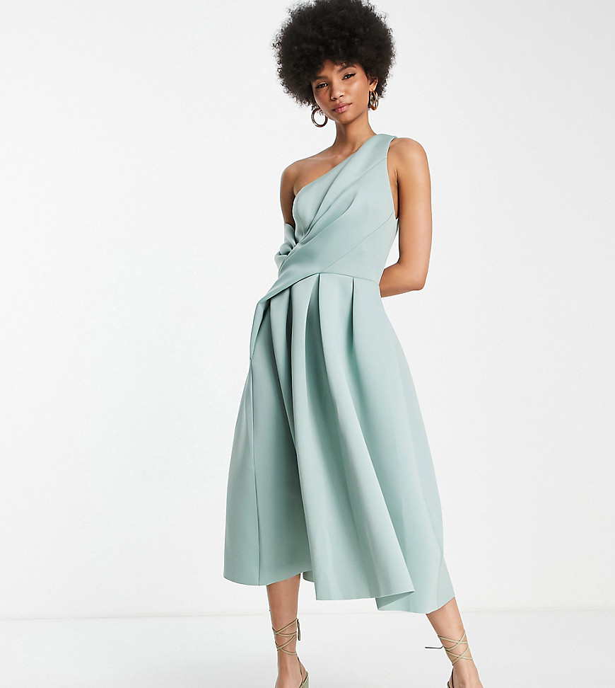 ASOS DESIGN Tall bare shoulder prom midi dress in frosty sage-Green