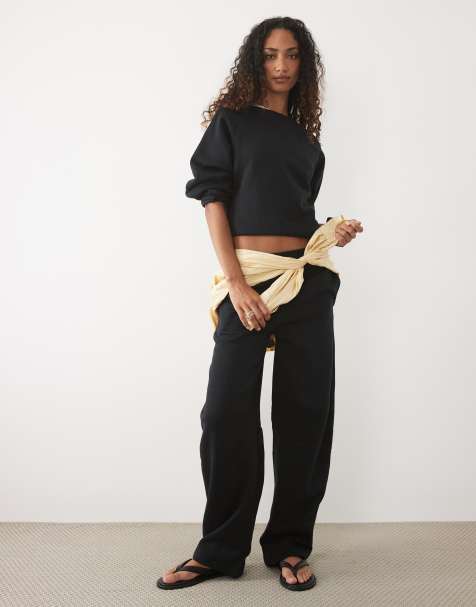 ASOS DESIGN Tall Barrel leg brushback joggers in black - view 1