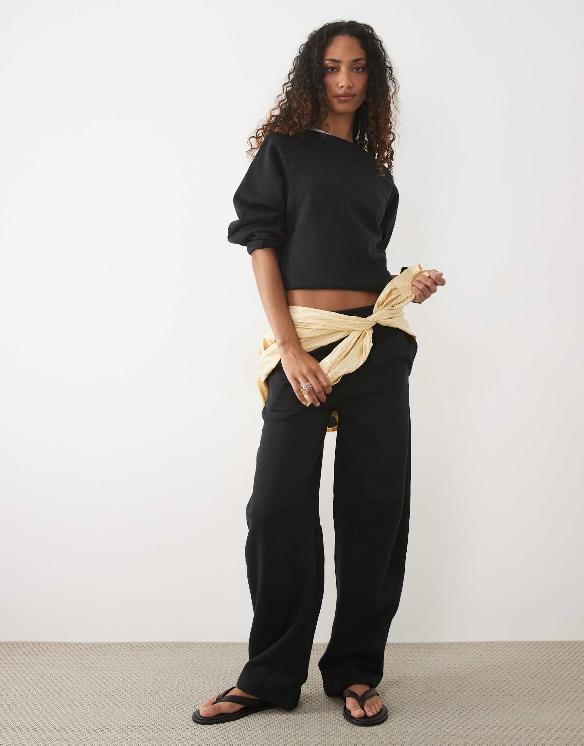 ASOS DESIGN Tall Barrel leg brushback joggers in black