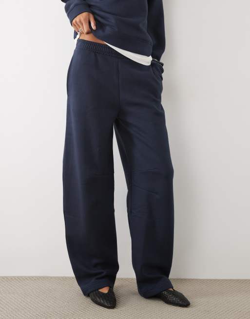ASOS DESIGN Tall barrel leg brushback sweatpants in navy, 3 of 5