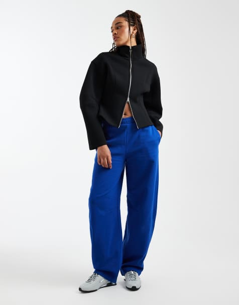 ASOS DESIGN Tall barrel leg brushback trackies in deep blue - view 1