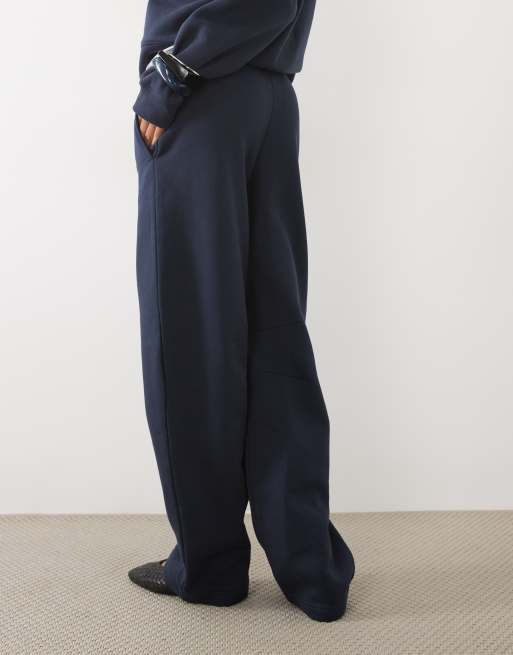 ASOS DESIGN Tall Barrel leg brushback trackies in navy, 5 of 5