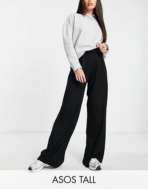 ASOS DESIGN Tall - Basic jersey broek met wijde pijpen in zwart