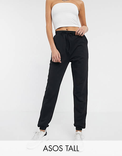 ASOS DESIGN Tall basic trackies with tie waist in cotton - BLACK | ASOS