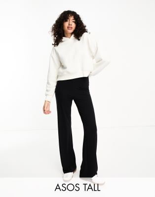 Asos Tall Asos Design Tall Basic Wide Leg Jersey Pant In Black