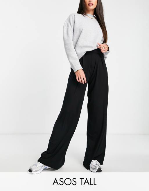 Wide Leg Jersey Trousers - Black