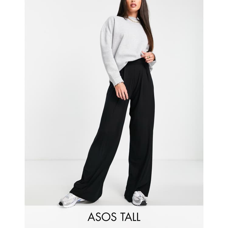 ASOS DESIGN Petite basic wide leg jersey pants in black