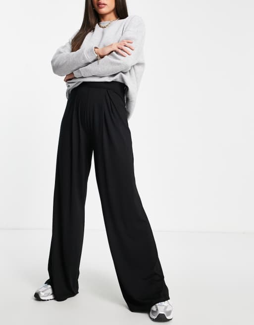 ASOS DESIGN Tall basic wide leg jersey trouser in black