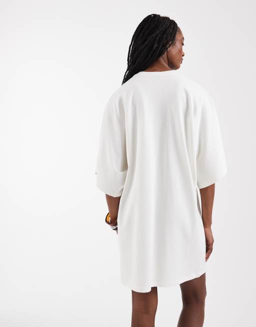 ASOS DESIGN Tall batwing T-shirt mini dress in stone, 3 of 4