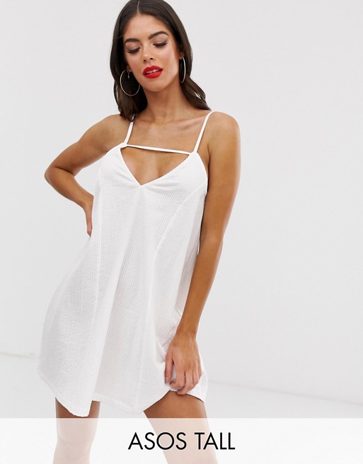 ASOS DESIGN Tall beach dress in seersucker with rouloux straps & cut out neck