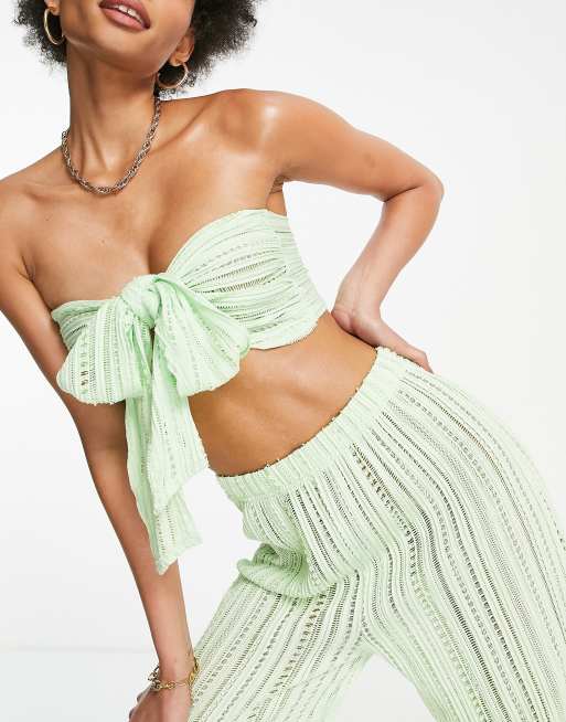 ASOS DESIGN Tall beach textured lace multiway crop top in mint green (part of a set), 3 of 4