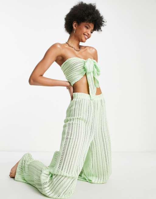 ASOS DESIGN Tall beach textured lace multiway crop top in mint green (part of a set), 4 of 4