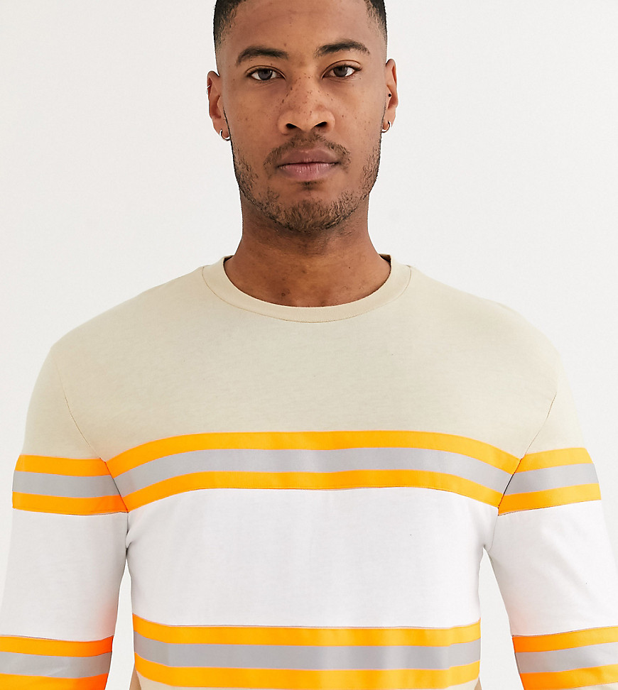 ASOS DESIGN – Tall – Beige avslappnad långärmad t-shirt med reflexband