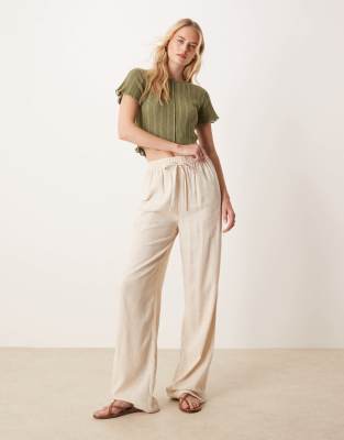 ASOS DESIGN Tall – Beige byxor i linnestil med resårmidja - view 1