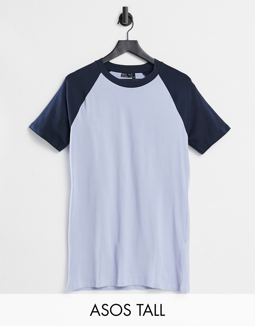 ASOS DESIGN Tall - Beige og marineblå tætsiddende økologisk T-shirt med kontrast raglanærmer-Multifarvet