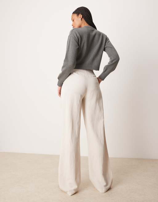 ASOS DESIGN Tall - Beige og skræddersyede bukser med slå-om-design og bindebånd, 2 af 5