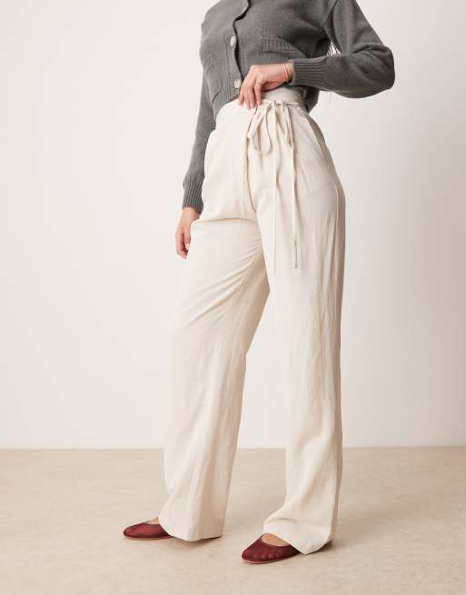 ASOS DESIGN Tall - Beige og skræddersyede bukser med slå-om-design og bindebånd, 4 af 5