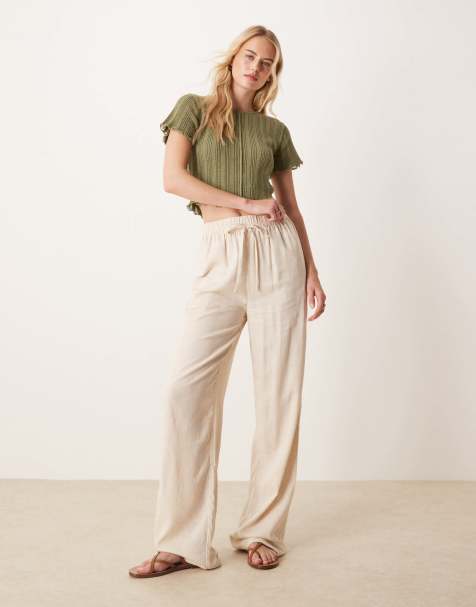 ASOS DESIGN Tall - Beige pull-on bukser med hørlook - view 1
