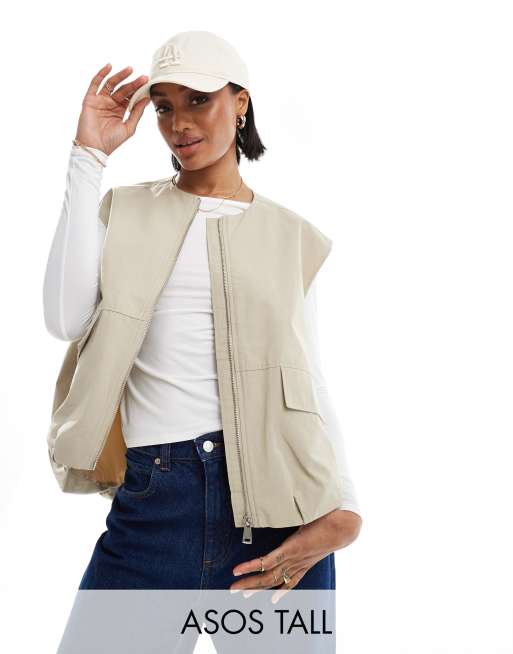 CerbeShops DESIGN Tall - Beige utility-vest uden ærmer og krave