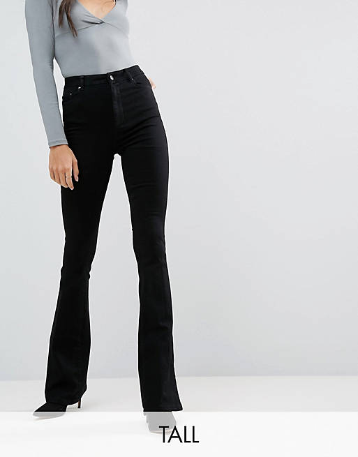 ASOS DESIGN Tall bell flare jeans in clean black with pressed crease