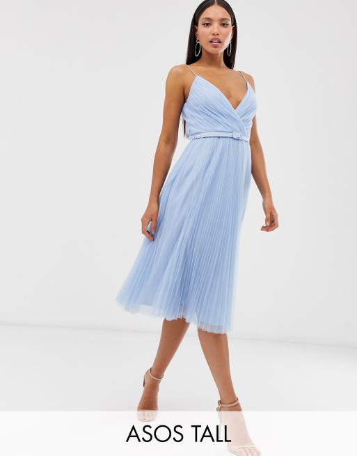 Asos design belted pleated 2025 tulle cami midi dress