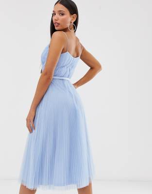 Asos design belted pleated 2025 tulle cami midi dress