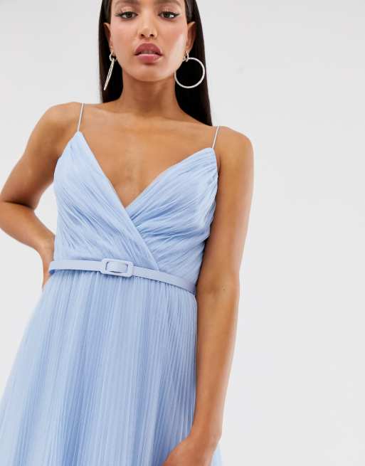 Asos design belted pleated 2024 tulle cami midi dress