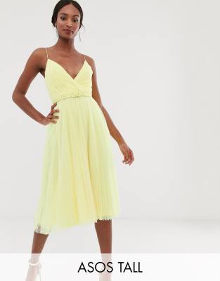 Asos design belted pleated outlet tulle cami midi dress