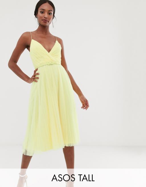 ASOS DESIGN Tall belted pleated tulle cami midi dress | ASOS