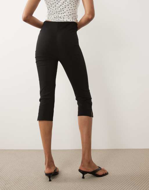 ASOS DESIGN Tall bengaline high waist side split capri pant in black, 4 of 5