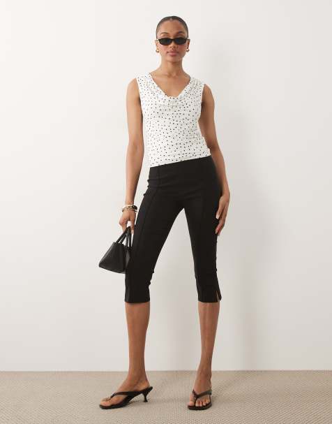 ASOS DESIGN Tall bengaline high waist side split capri pants in black - view 1