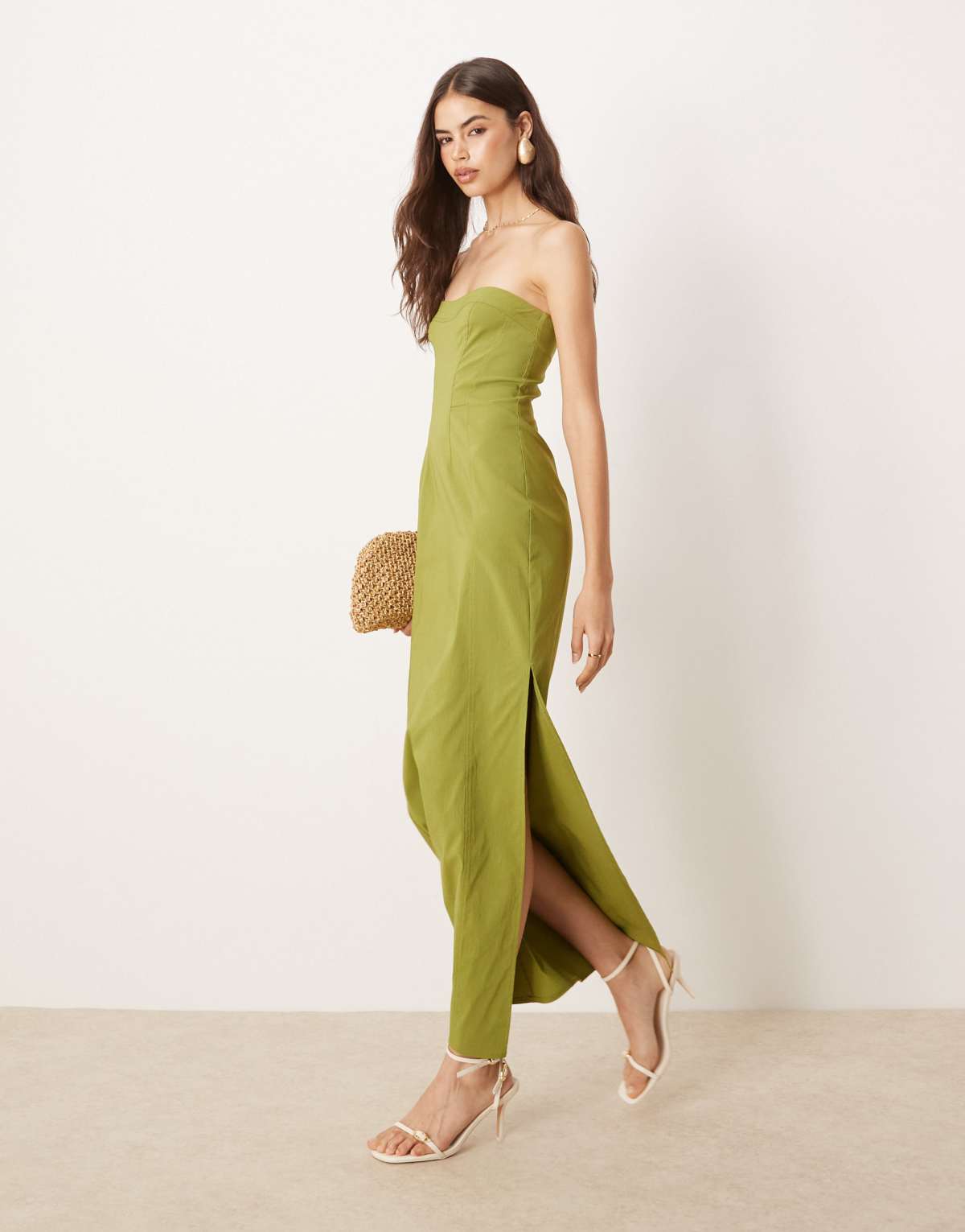 ASOS DESIGN Tall bengaline seam detail bandeau midi dress in green