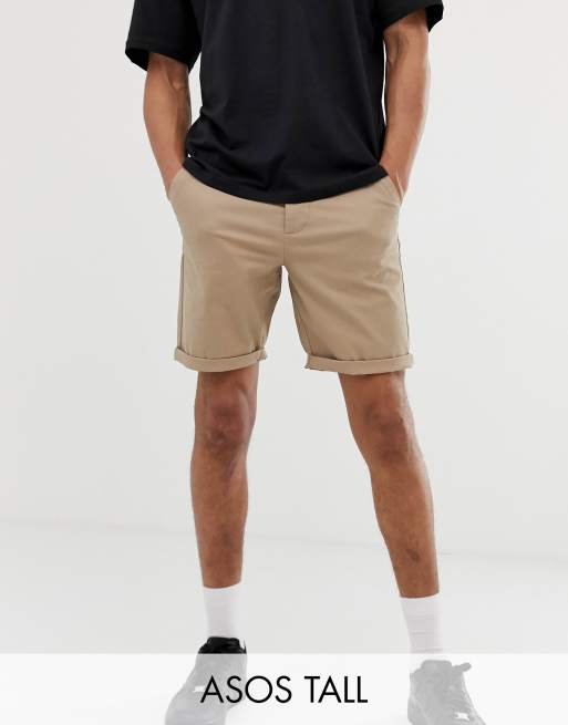 ASOS DESIGN – Tall – Beżowe szorty chino o dopasowanym kroju