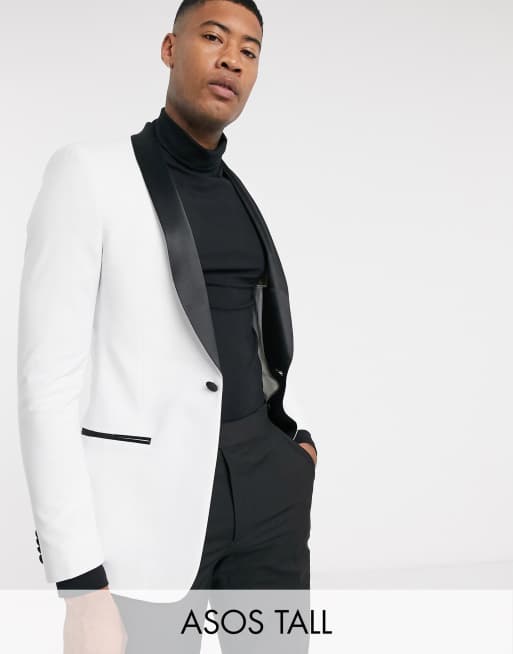 ASOS DESIGN Tall – Biały obcisły smoking z czarnymi klapami, 2 z 3