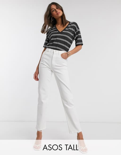 ASOS DESIGN Tall – Białe spodnie z wysokim stanem o krótkim fasonie z rozszerzanymi nogawkami