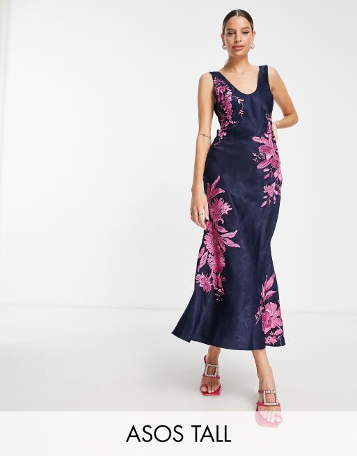 ASOS DESIGN soft slip midi dress with contrast lace and tie back