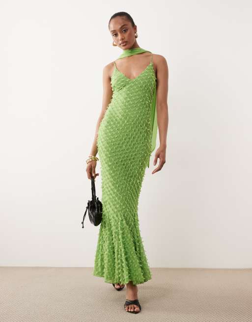 green cami dress Designer Silk Cami Dress Long | Green Maxi Slip Dress main image 1