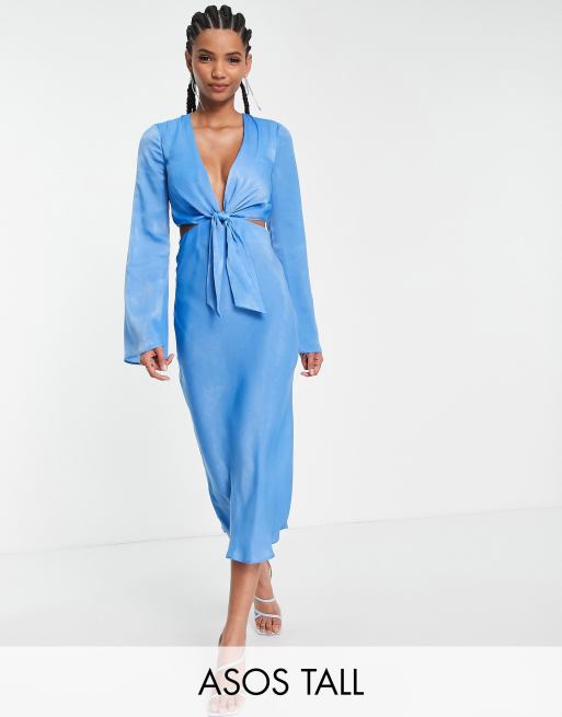 ASOS DESIGN bias cut satin wrap dress with tie waist & flutter sleeve