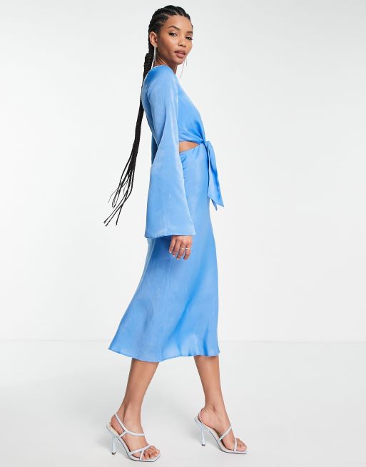 ASOS DESIGN bias cut satin wrap dress with tie waist & flutter sleeve