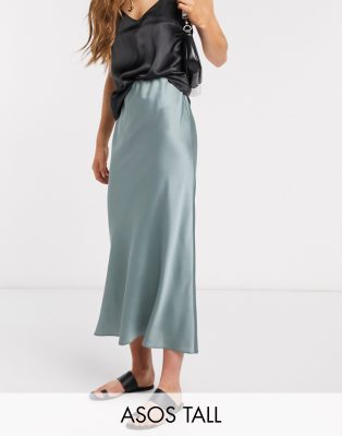 green satin slip skirt