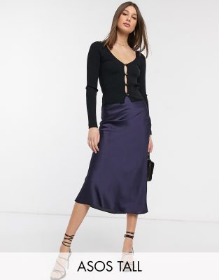 asos design bias cut satin slip midi skirt