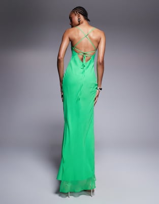 Asos Tall Asos Design Tall Bias Strappy Cross Back Maxi Dress In Green