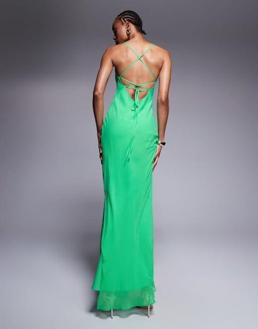 ASOS DESIGN Tall bias strappy cross back maxi dress in green 