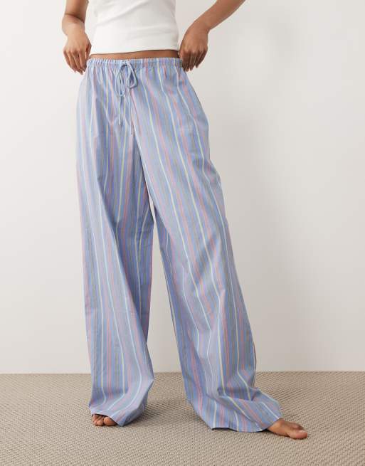 ASOS DESIGN Tall – Blå, flerfärgade, vävda pyjamasbyxor med smala ränder, 2 av 5