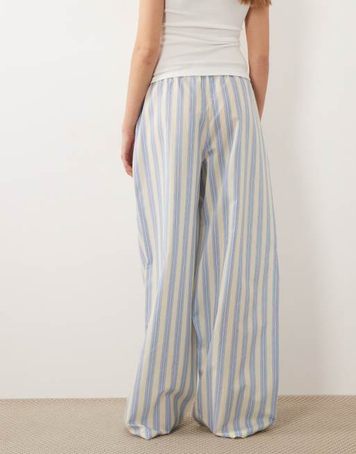 ASOS DESIGN Tall – Blå, gulrandiga, vävda pyjamasbyxor, 4 av 4