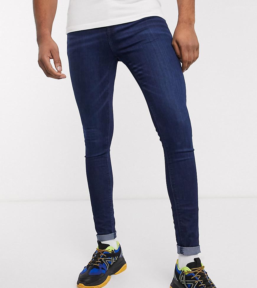 ASOS DESIGN Tall blå mørkvaskede tætsiddende jeans i kraftig stretch-denim
