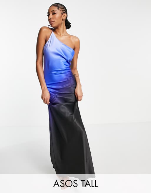 ASOS DESIGN Tall - Blå ombre oneshoulder-maxistrandkjole