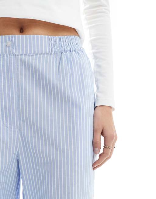 ASOS DESIGN Tall – Blå, randiga byxor i dra på-modell med flik på midjebandet, 5 av 5